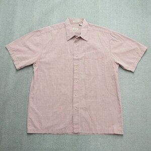Izod Shirt Men's Size Large Pink 100% Cotton Plaid Short Sleeve Casual Button Up